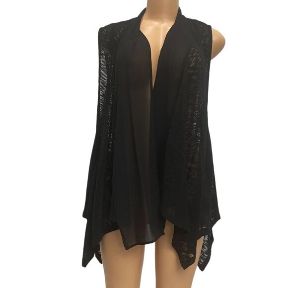 JohnPaulRichard Tops - John Paul Richard Women's Black Vest Knit Cover Open Front Uneven Hem Size M